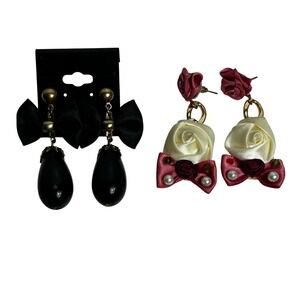 Unbranded Statement Earrings Womens Multicolor Bow Rose Teardrop Dangle 2 Pair